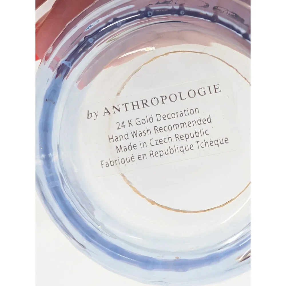 Anthropologie 24Karat Gold RIms Clear Blue Cocktail Wine Whiskey Drink Glasses
